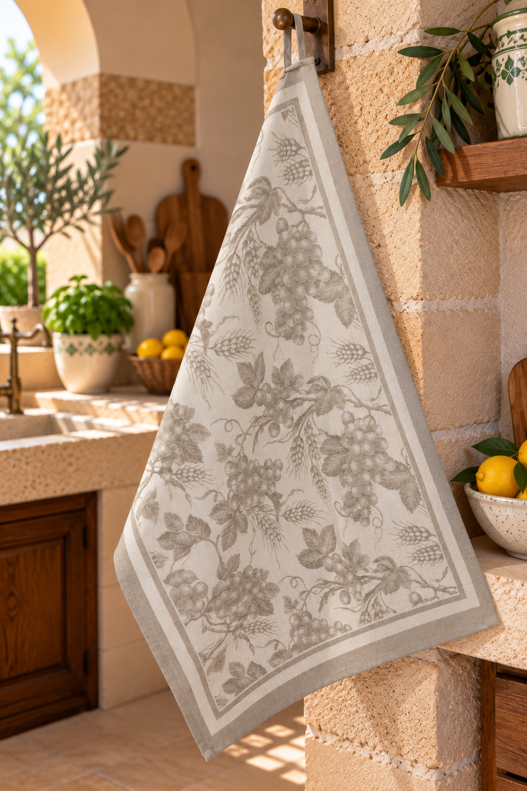 Tea Towel Grape Wheat – Yarn-dyed Cotton and Linen