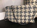 Borsa Clutch pied de poule in misto lino