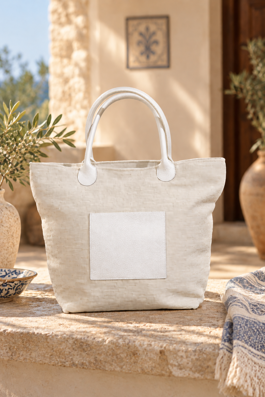Borsa Artigianale in Lino e Cotone con Vera Pelle – Collezione Salento
