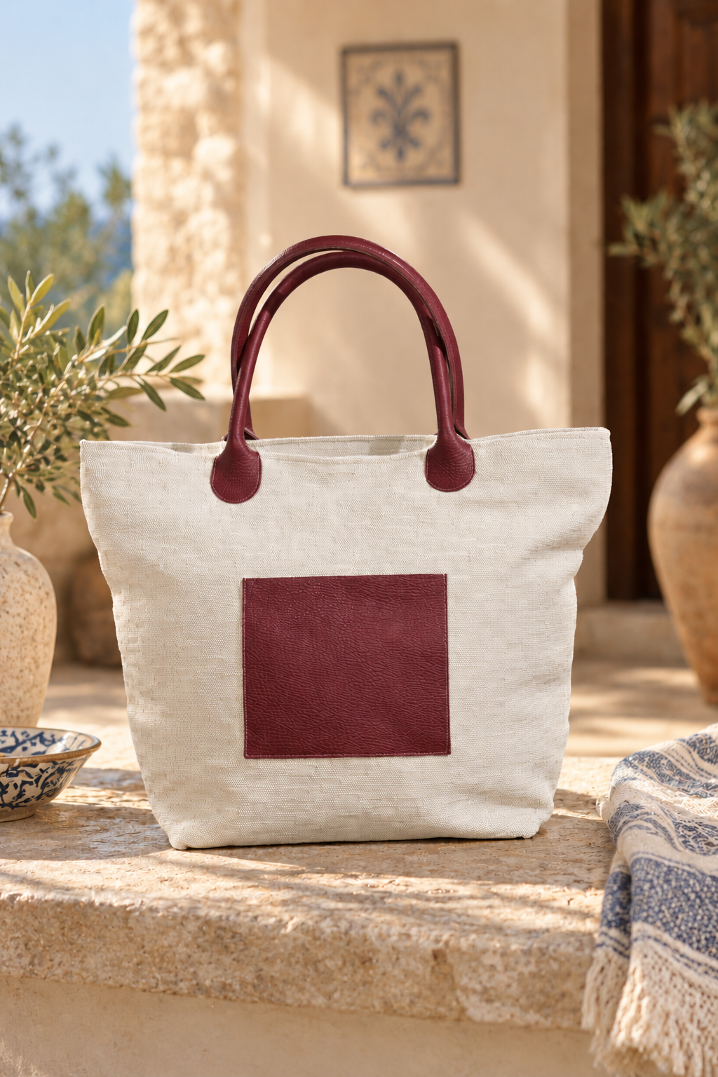 Handcrafted Linen and Cotton Bag with Genuine Leather – Salento Collection