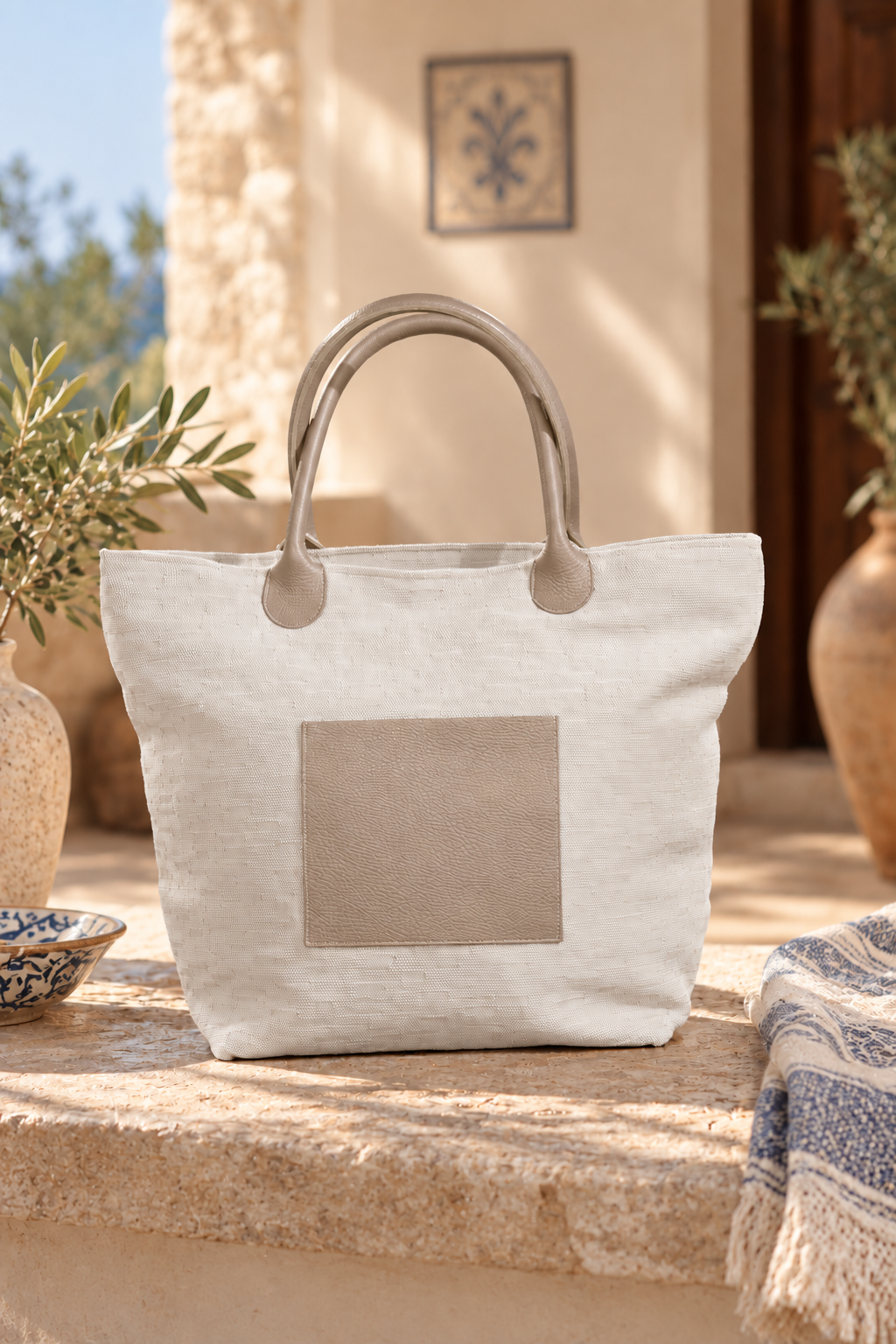 Handcrafted Linen and Cotton Bag with Genuine Leather – Salento Collection