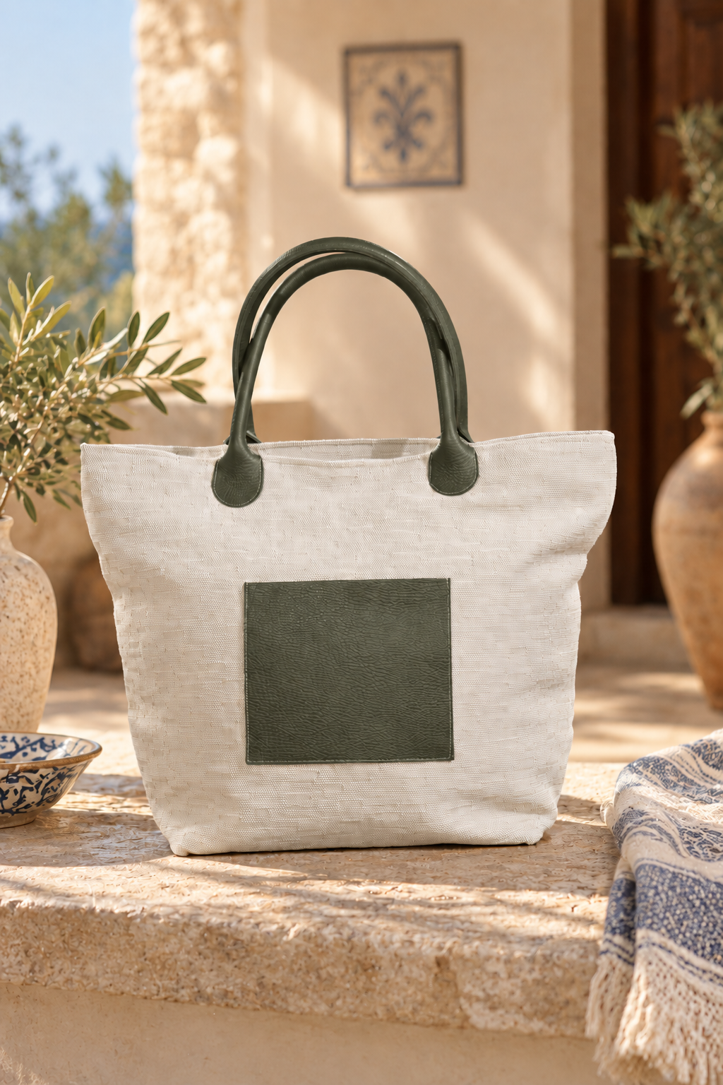 Handcrafted Linen and Cotton Bag with Genuine Leather – Salento Collection